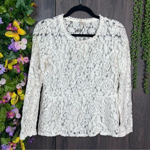 .|🌼3/$30🌼LC Lauren Conrad Cream Lace Floral Detailed Long Sleeve Top Size Sm
